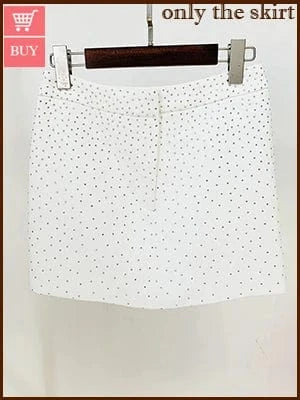 HIGH STREET 2024 New Designer Runway Suit Set Women's Slim Fit Single Button Rhinestone Diamonds Beaded Blazer Skirt Suit 2pcs