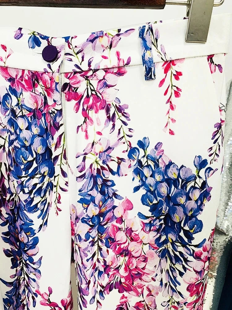 HIGH STREET 2025 Fashion Designer Runway Suit Set Women's Double Breasted Gorgoues Floral Printed Blazer Pants Suit