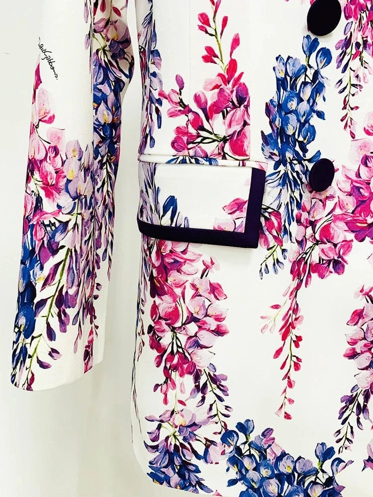 HIGH STREET 2025 Fashion Designer Runway Suit Set Women's Double Breasted Gorgoues Floral Printed Blazer Pants Suit