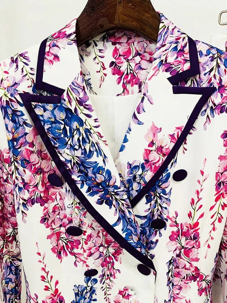HIGH STREET 2025 Fashion Designer Runway Suit Set Women's Double Breasted Gorgoues Floral Printed Blazer Pants Suit
