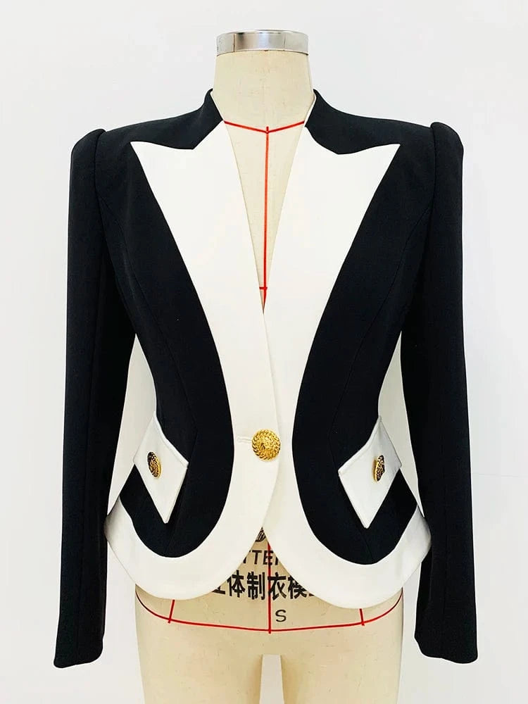 HIGH STREET New Fashion 2024 Designer Jacket Women's Color Block Single Button Blazer