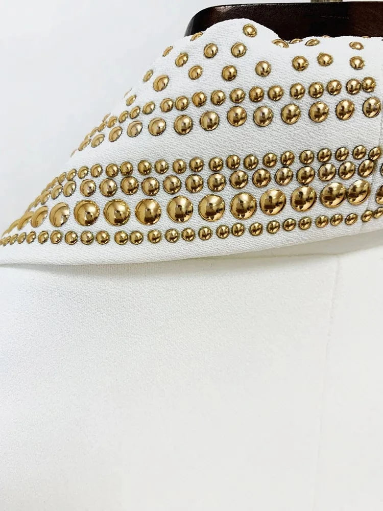 HIGH STREET Newest 2024 Stylish Designer Jacket Women's Metal Sheets Beading Belted Shawl Collar Blazer