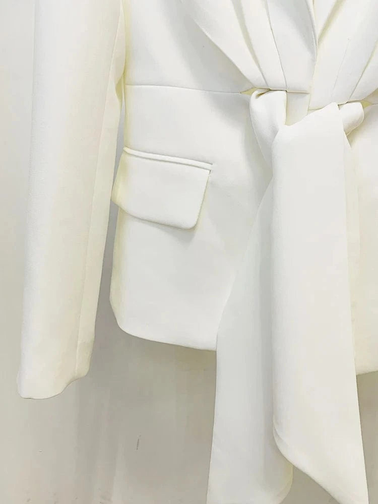 HIGH STREET Newest 2025 Designer Runway Suit Set Women's Lacing Belt Blazer Pleated Zip Pants Set 2pcs Set