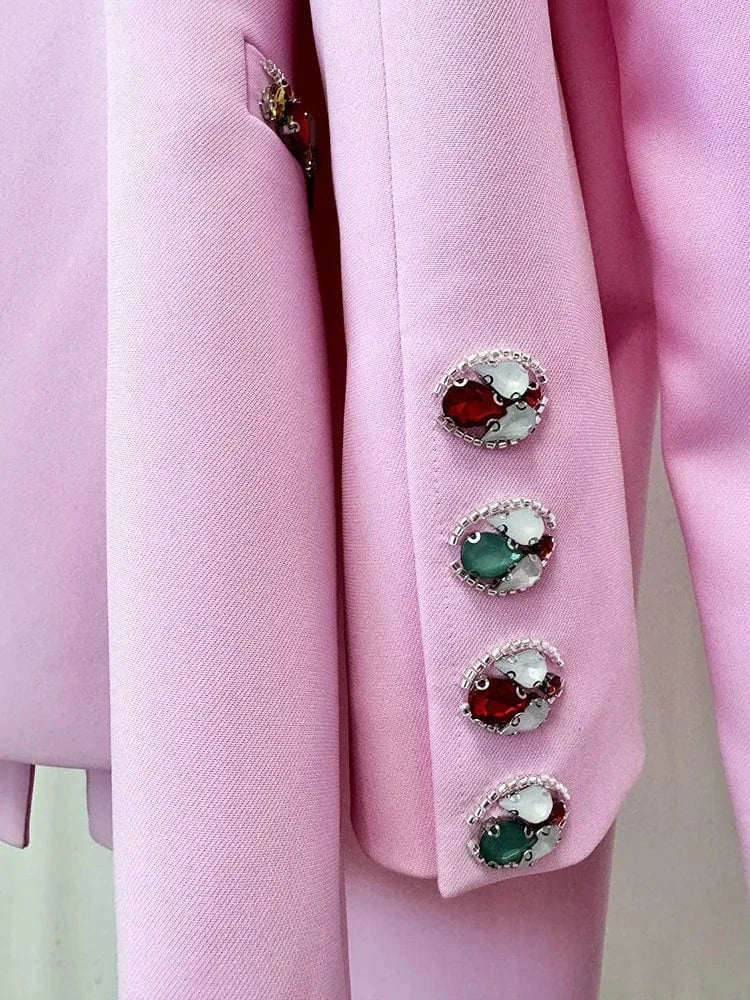 HIGH STREET Newest 2025 Designer Suit Set Women's Diamonds Beaded Jacket Pencil Pants Set 2pcs