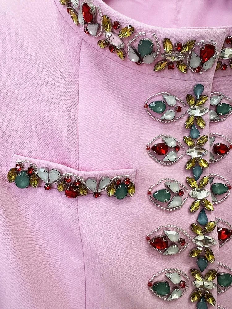 HIGH STREET Newest 2025 Designer Suit Set Women's Diamonds Beaded Jacket Pencil Pants Set 2pcs