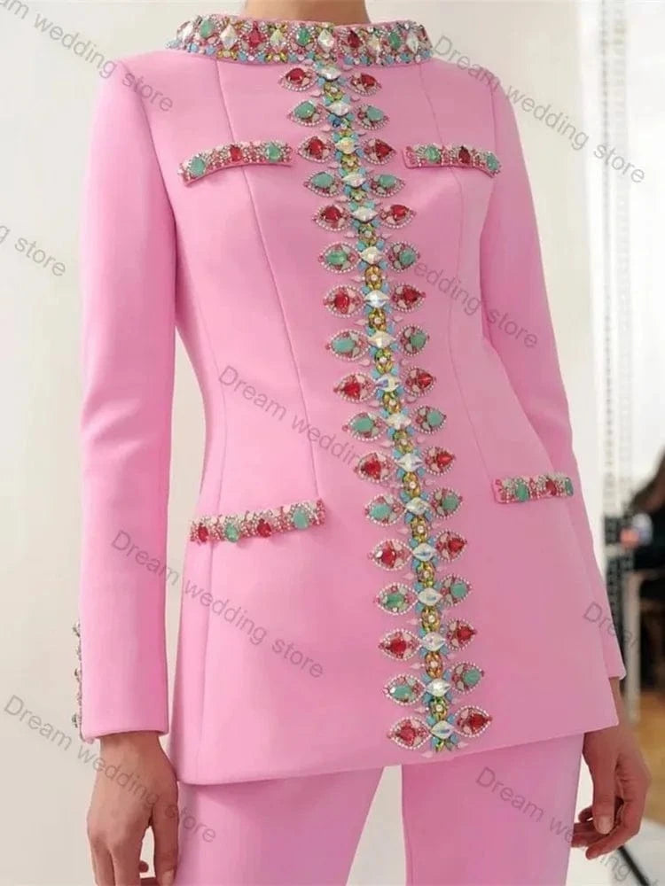 HIGH STREET Newest 2025 Designer Suit Set Women's Diamonds Beaded Jacket Pencil Pants Set 2pcs