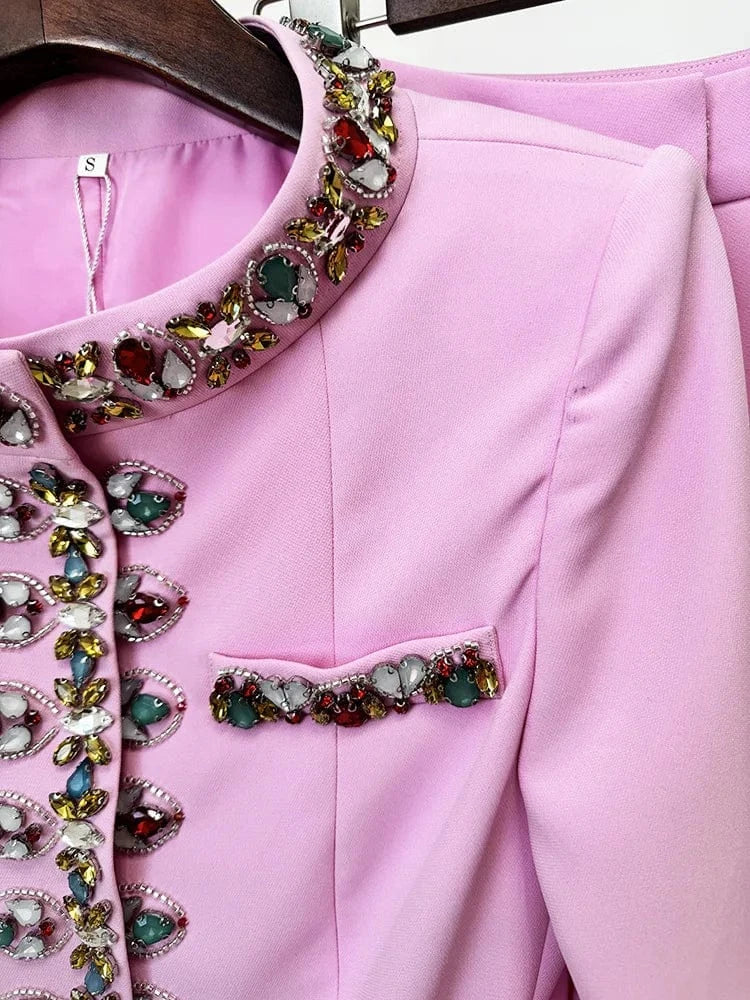 HIGH STREET Newest 2025 Designer Suit Set Women's Diamonds Beaded Jacket Pencil Pants Set 2pcs