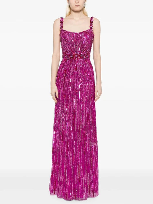 HIGH STREET Newest 2025 Fashion Stylish Designer Women's Sexy Stunning  beaded sequined gauze Sleeveless Tank Floor Long Dress