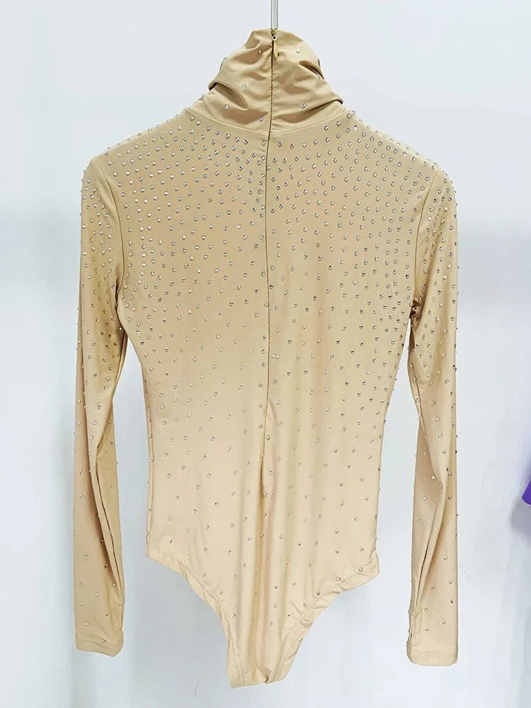 HIGH STREET Newest Designer Suit Set Women's Diamonds Crystal Strechy Playsuit Tops Draped Mini Skirt Legging Pants 3pcs Set