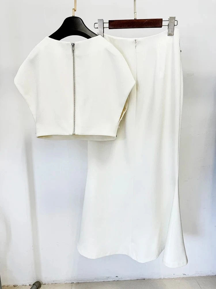 HIGH STREET Newest Fashion 2025 S/S Designer Runway Suit Set Women's Shells Beaded Cropped Tops Mermaid Long Skirt Set 2pcs