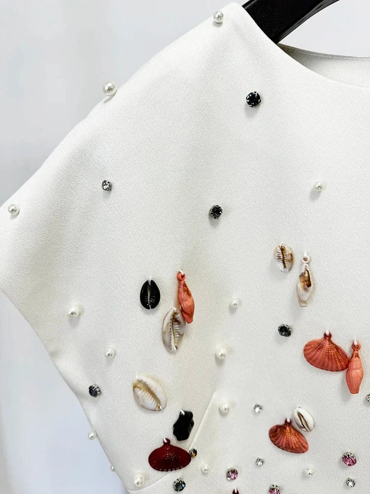 HIGH STREET Newest Fashion 2025 S/S Designer Runway Suit Set Women's Shells Beaded Cropped Tops Mermaid Long Skirt Set 2pcs