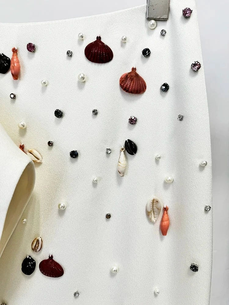 HIGH STREET Newest Fashion 2025 S/S Designer Runway Suit Set Women's Shells Beaded Cropped Tops Mermaid Long Skirt Set 2pcs