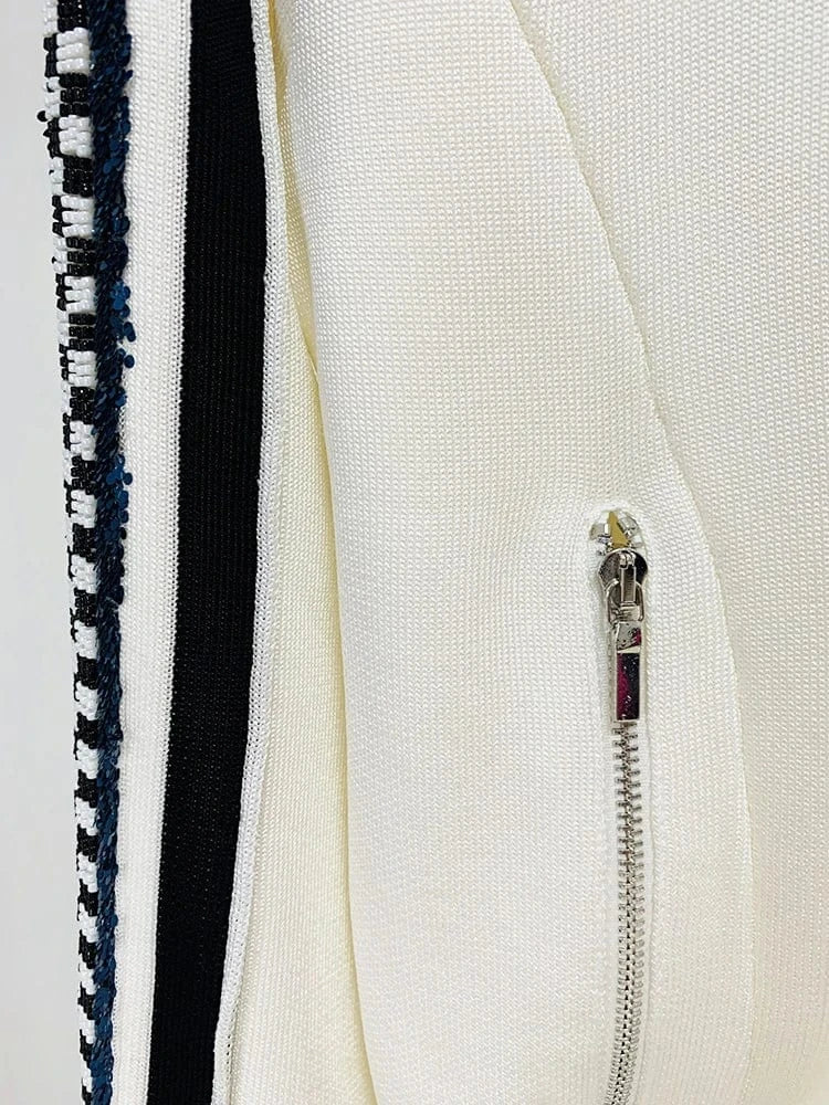 HIGH STREET Newest Fashion 2025 Spring Designer Jacket Women's Stand Collar Sequin Embroidered Baseball Jacket