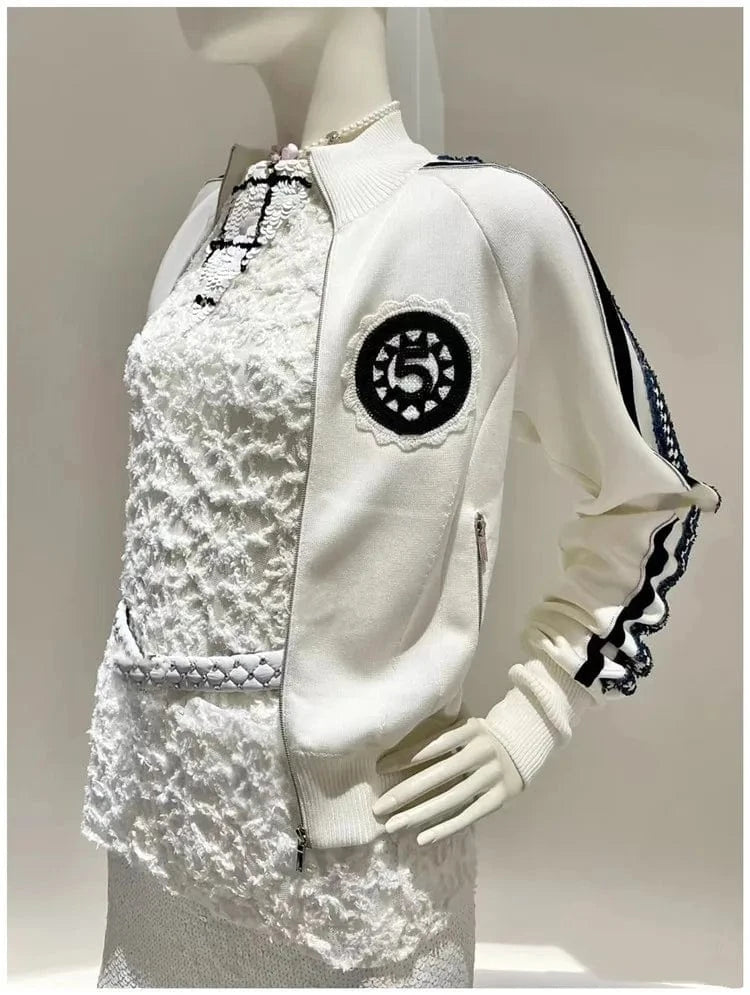 HIGH STREET Newest Fashion 2025 Spring Designer Jacket Women's Stand Collar Sequin Embroidered Baseball Jacket