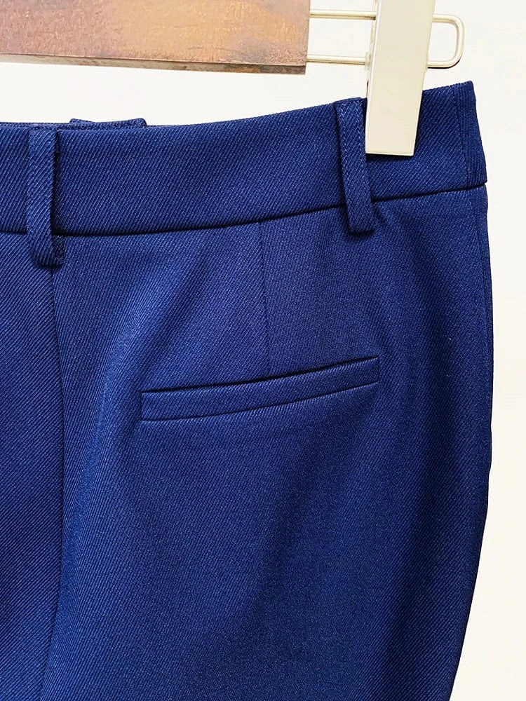 HIGH STREET Newest Runway Fashion 2024 Designer Jacket Women Peak Strong Shoulder Lion Buttons Double Breasted Blazer pants Set