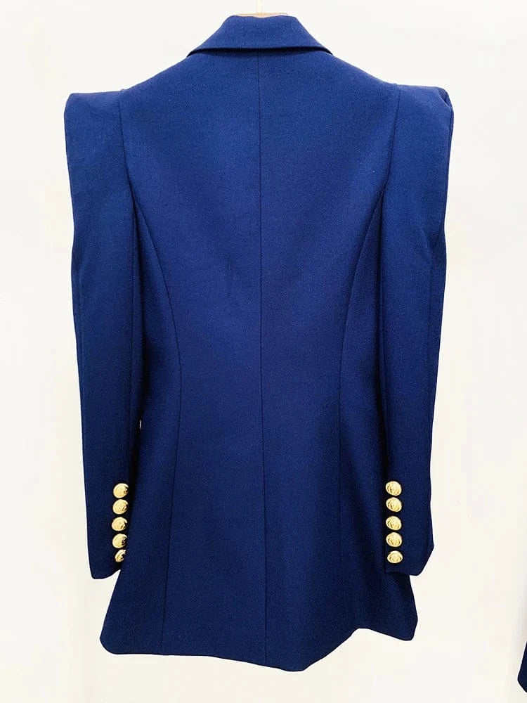 HIGH STREET Newest Runway Fashion 2024 Designer Jacket Women Peak Strong Shoulder Lion Buttons Double Breasted Blazer pants Set