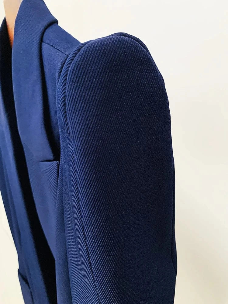 HIGH STREET Newest Runway Fashion 2024 Designer Jacket Women Peak Strong Shoulder Lion Buttons Double Breasted Blazer pants Set