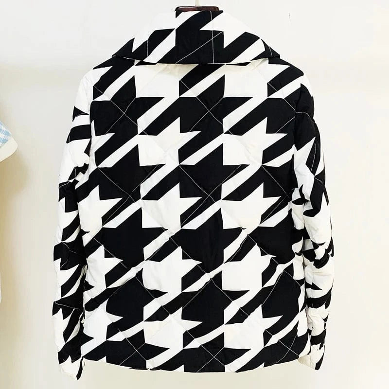 HIGH STREET Newest Winter 2025 Designer Outerwear Women's Cool Lion Buttons Houndstooth Geometric Printed White Duck Down Coat