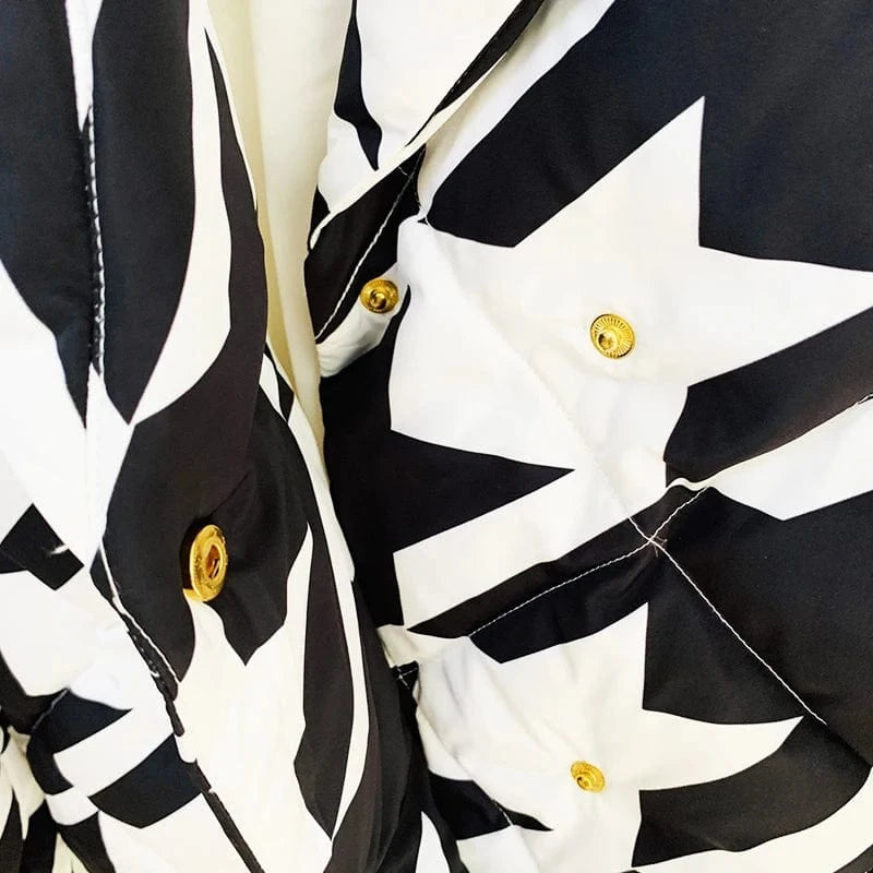 HIGH STREET Newest Winter 2025 Designer Outerwear Women's Cool Lion Buttons Houndstooth Geometric Printed White Duck Down Coat