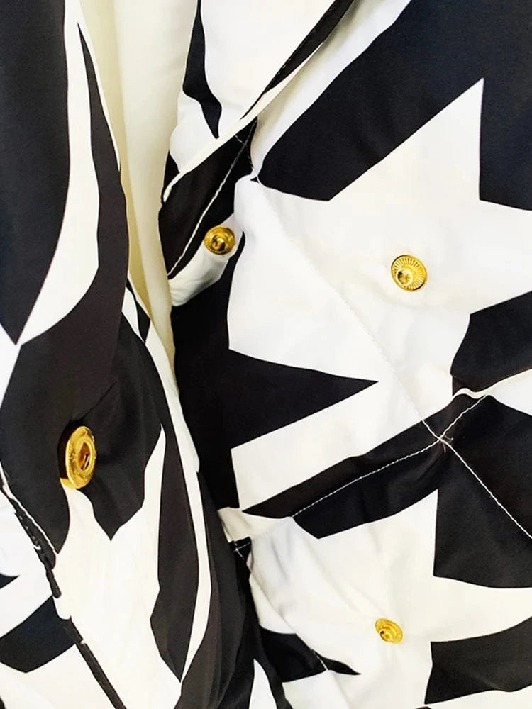 HIGH STREET Newest Winter 2025 Designer Outerwear Women's Cool Lion Buttons Houndstooth Geometric Printed White Duck Down Coat