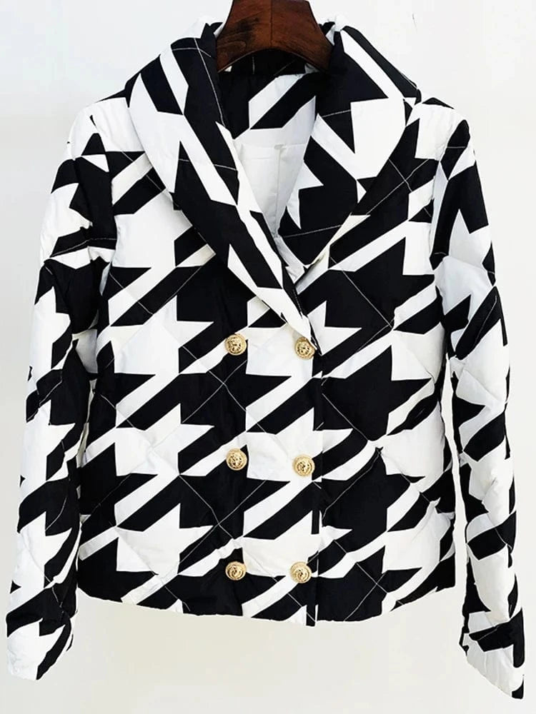 HIGH STREET Newest Winter 2025 Designer Outerwear Women's Cool Lion Buttons Houndstooth Geometric Printed White Duck Down Coat