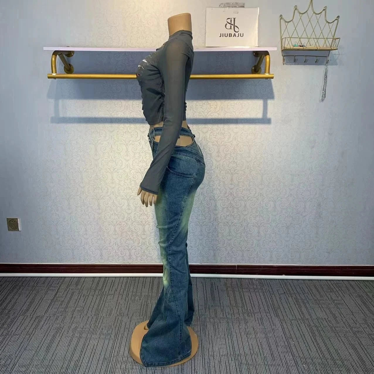 High Waist Cross Belt Flare Denim Jeans
