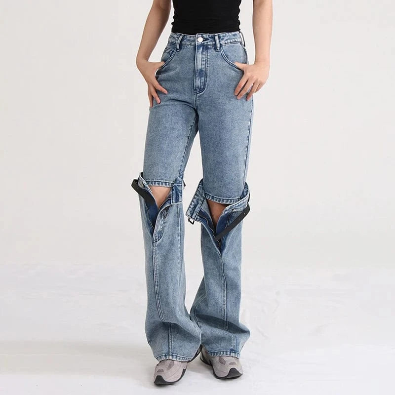 High-Waist Split Cut-Out Wide Leg Jeans