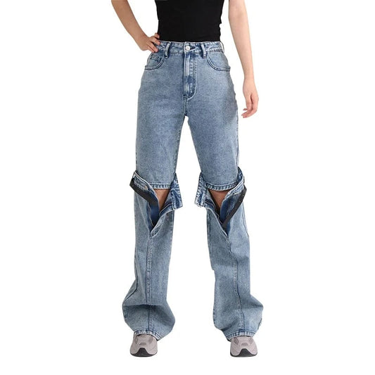 High-Waist Split Cut-Out Wide Leg Jeans
