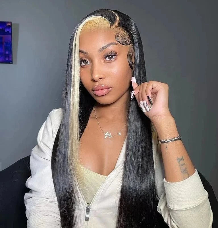 Highknight 100% Brazilian virgin human hair 13*4 lace frontal wig blonde highlight natural color wig with baby hair