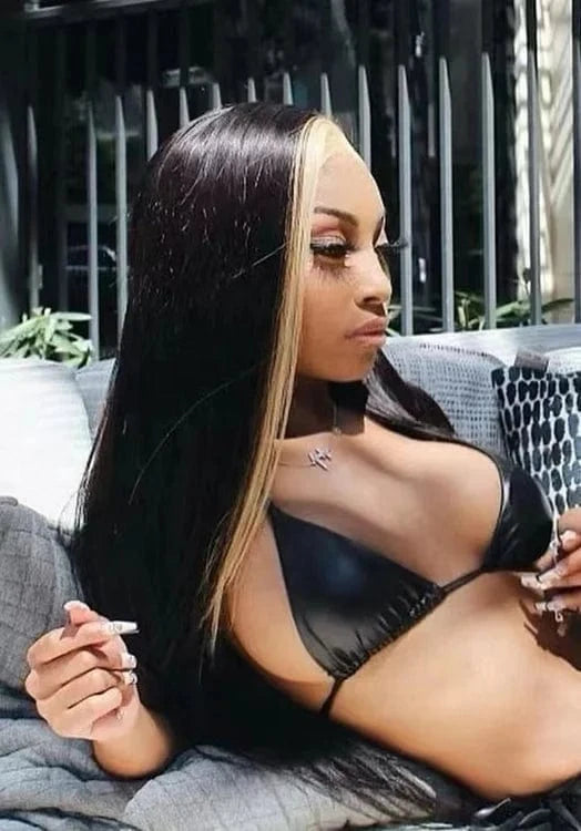 Highknight 100% Brazilian virgin human hair 13*4 lace frontal wig blonde highlight natural color wig with baby hair