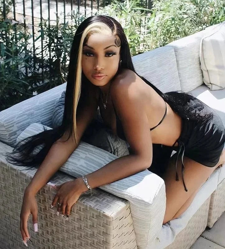 Highknight 100% Brazilian virgin human hair 13*4 lace frontal wig blonde highlight natural color wig with baby hair
