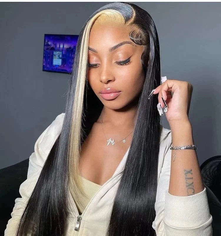 Highknight 100% Brazilian virgin human hair 13*4 lace frontal wig blonde highlight natural color wig with baby hair