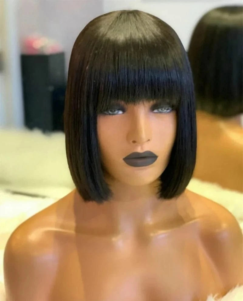 Highknight Cheap Price Short 100% Brazilian Virgin Human Hair 13*4 Lace Front Bob Wigs With Bang