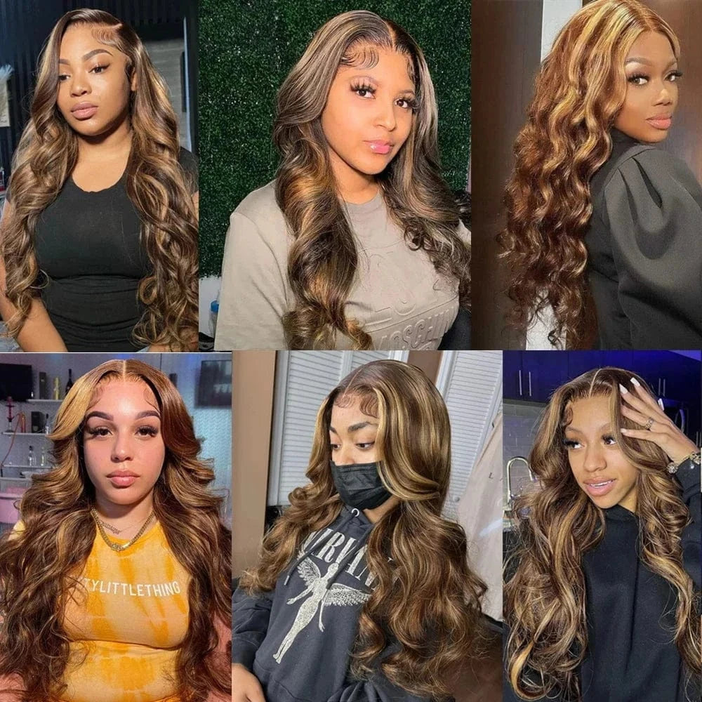 Highlight 200 density lace front wig human hair Body wave 30 inch colored wigs Brazilian 13x6 hd lace frontal wig for women