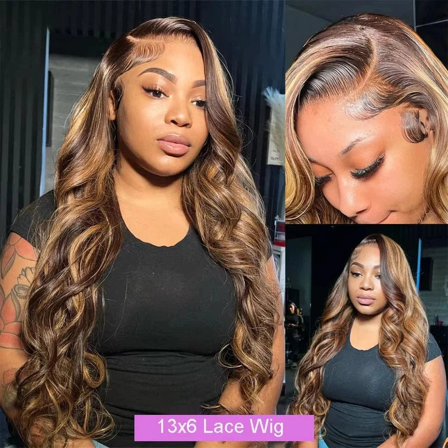 Highlight 200 density lace front wig human hair Body wave 30 inch colored wigs Brazilian 13x6 hd lace frontal wig for women