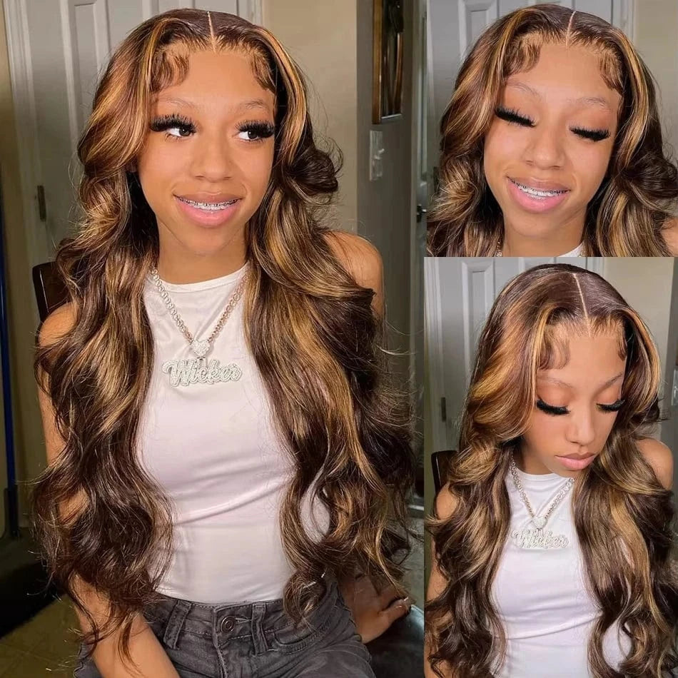 Highlight 200 density lace front wig human hair Body wave 30 inch colored wigs Brazilian 13x6 hd lace frontal wig for women