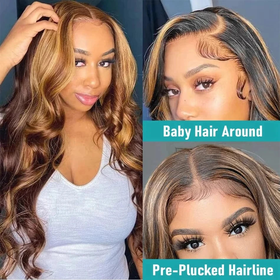 Highlight 200 density lace front wig human hair Body wave 30 inch colored wigs Brazilian 13x6 hd lace frontal wig for women