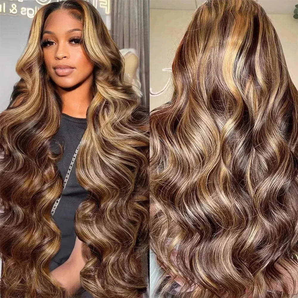 Highlight 200 density lace front wig human hair Body wave 30 inch colored wigs Brazilian 13x6 hd lace frontal wig for women
