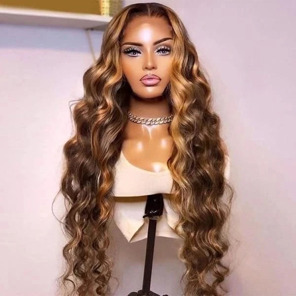 Highlight P4/27 / 16 Inches Wholesale 150% Highlight P4/27 Piano Color Human Hair With Baby Hairline Body Wave 13*4 Inch Wig For Black Women