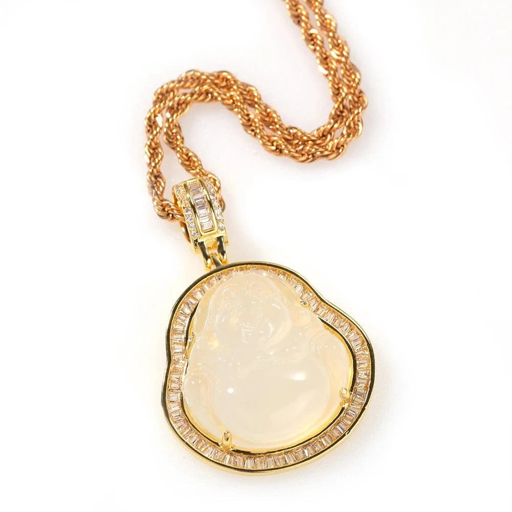 Hip Hop Iced Out Pink Green Red Agate Jade Buddha Pendant for Women Men Necklace Baguette CZ Rapper Jewelry buddha necklace