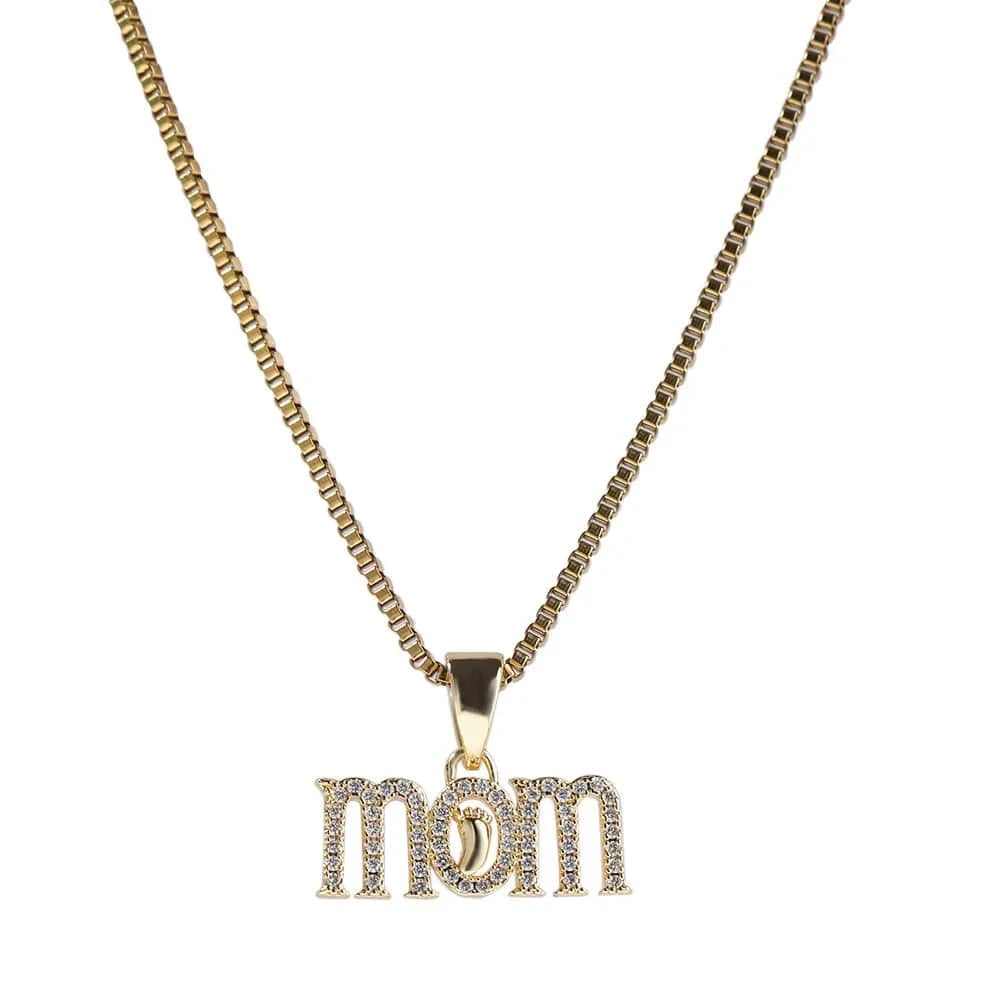 Hiphop / 22" / Gold with box chain Newest Iced Out MOM Necklaces Full Cz Foot and MOM Pendant for Women Gift Mother Day