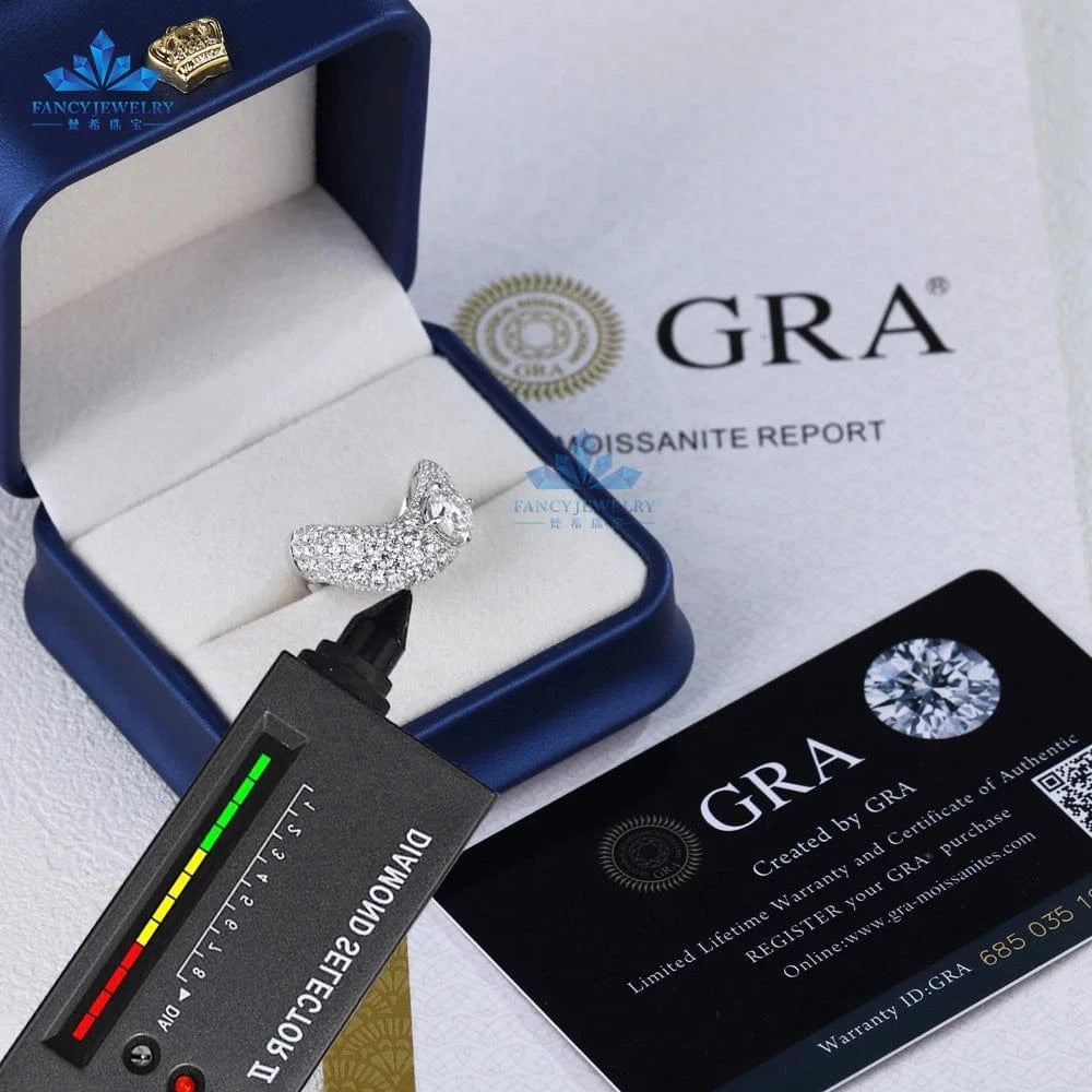 Hiphop Men Women Twisted Fine Jewelry Iced Out Gold 10k 14k 18k Solid White Gold D VVS Moissanite Diamond Ring