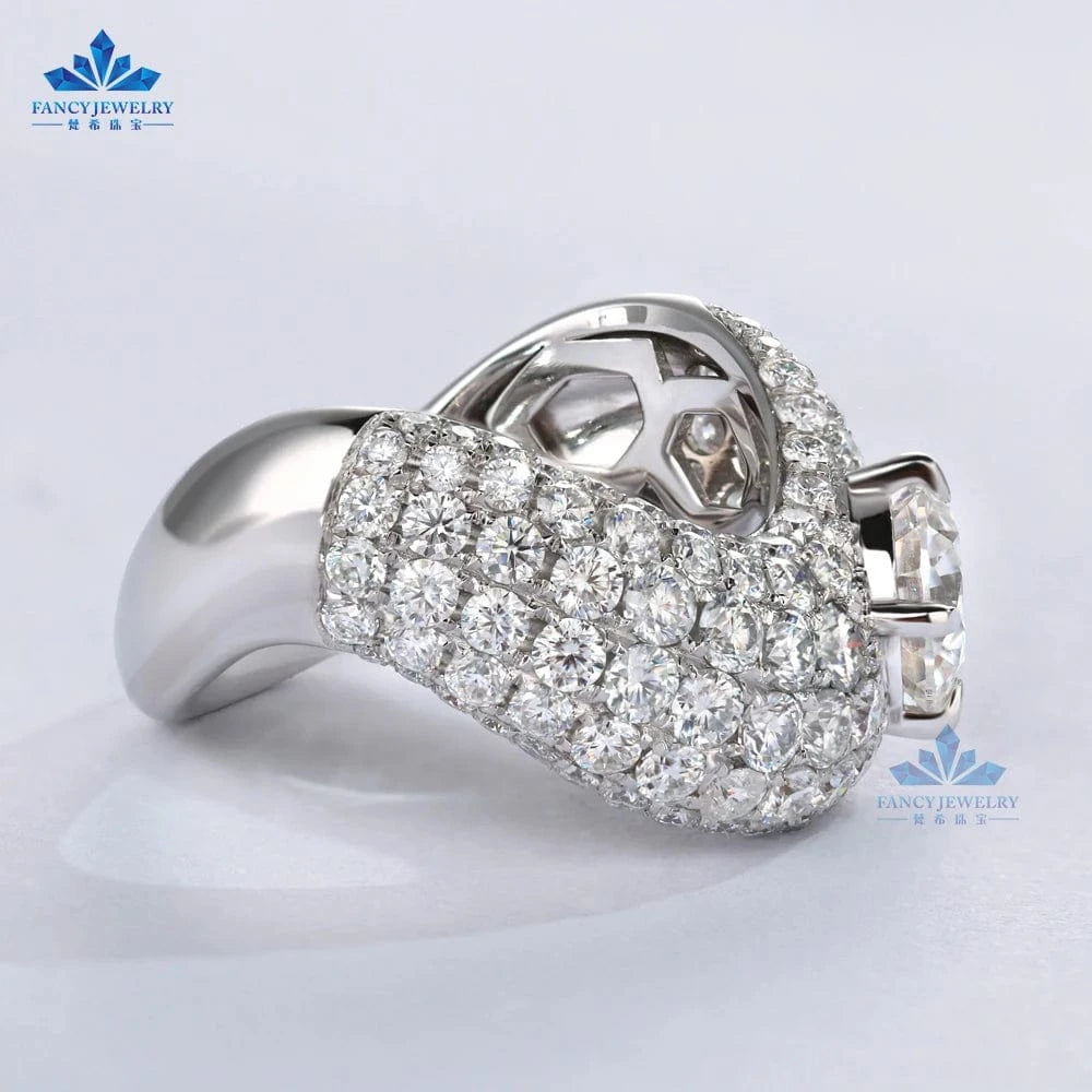 Hiphop Men Women Twisted Fine Jewelry Iced Out Gold 10k 14k 18k Solid White Gold D VVS Moissanite Diamond Ring