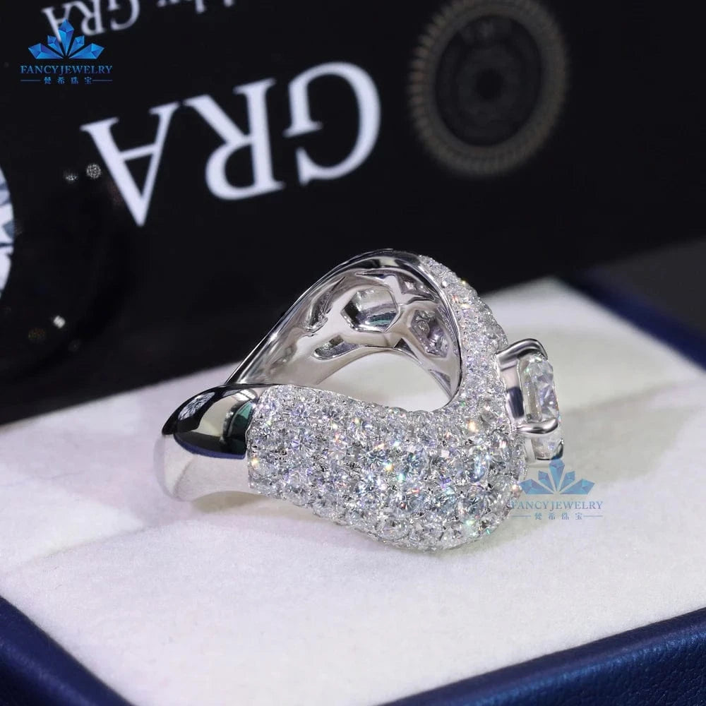 Hiphop Men Women Twisted Fine Jewelry Iced Out Gold 10k 14k 18k Solid White Gold D VVS Moissanite Diamond Ring