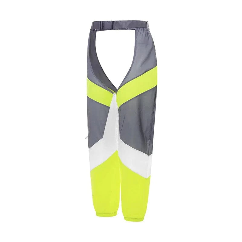 hirigin Women Buckles Bottomless Pants High Waist Cargo Trousers Crothchless Color Block Boggy Trousers Long Rave Legging