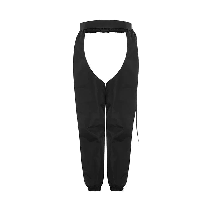 hirigin Women Buckles Bottomless Pants High Waist Cargo Trousers Crothchless Color Block Boggy Trousers Long Rave Legging