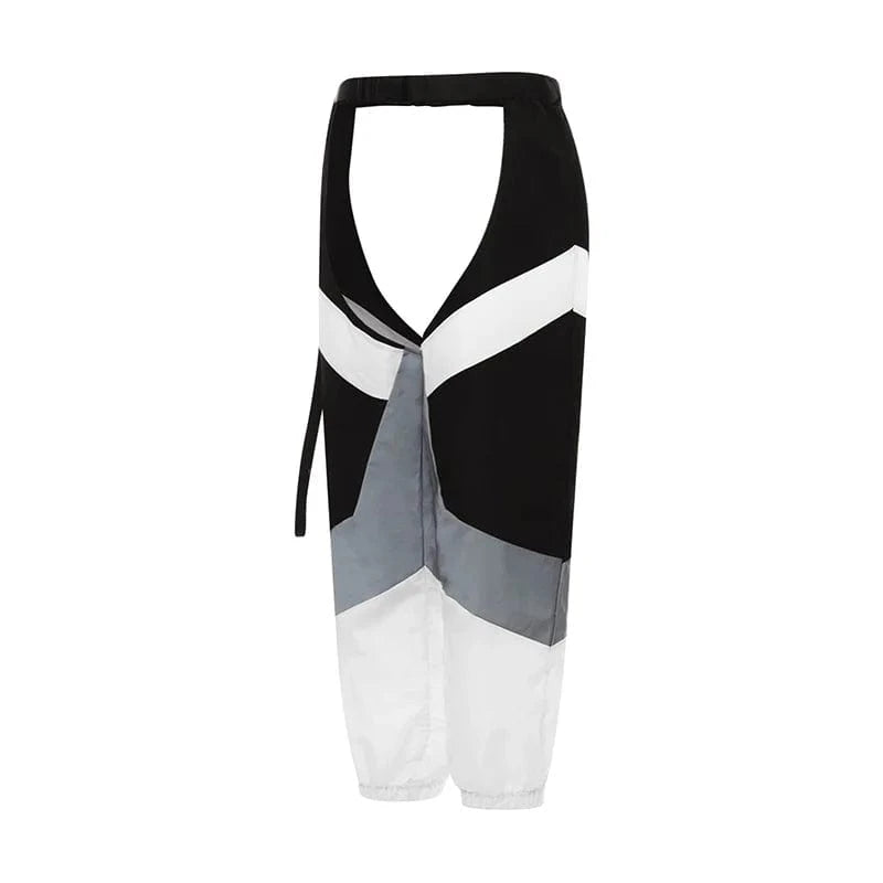 hirigin Women Buckles Bottomless Pants High Waist Cargo Trousers Crothchless Color Block Boggy Trousers Long Rave Legging