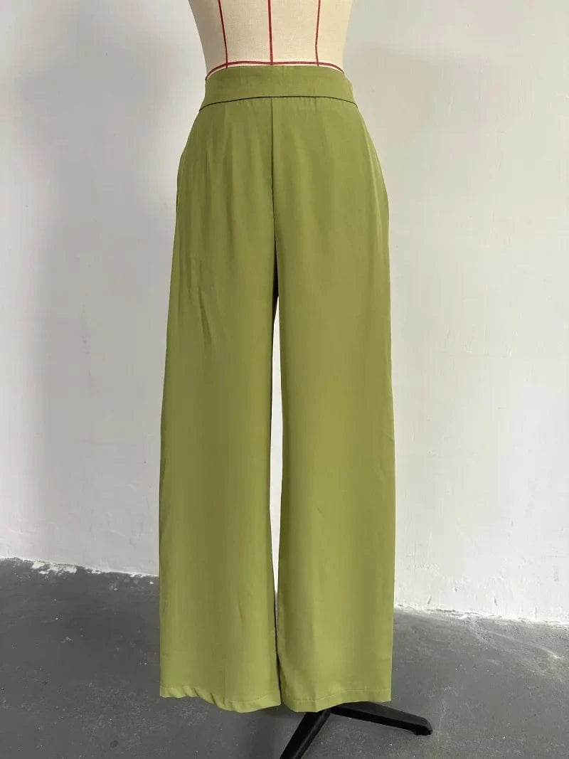 HK6605 Fall 2024 Women Clothes Street Casual Loose Puff Sleeves Blouses And Wide Leg Pants Women Lounge Wear Sets 2pcs