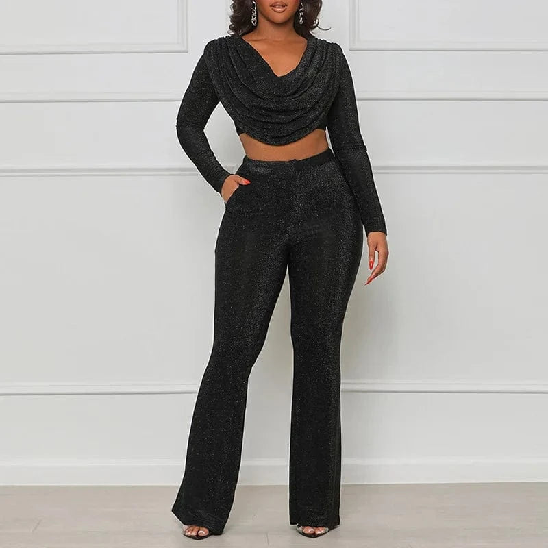 HK7006 2024 Cotton Crop Top Suit With Wide Legs Two Piece Set Women Lounger Wear Clothing Casual Set