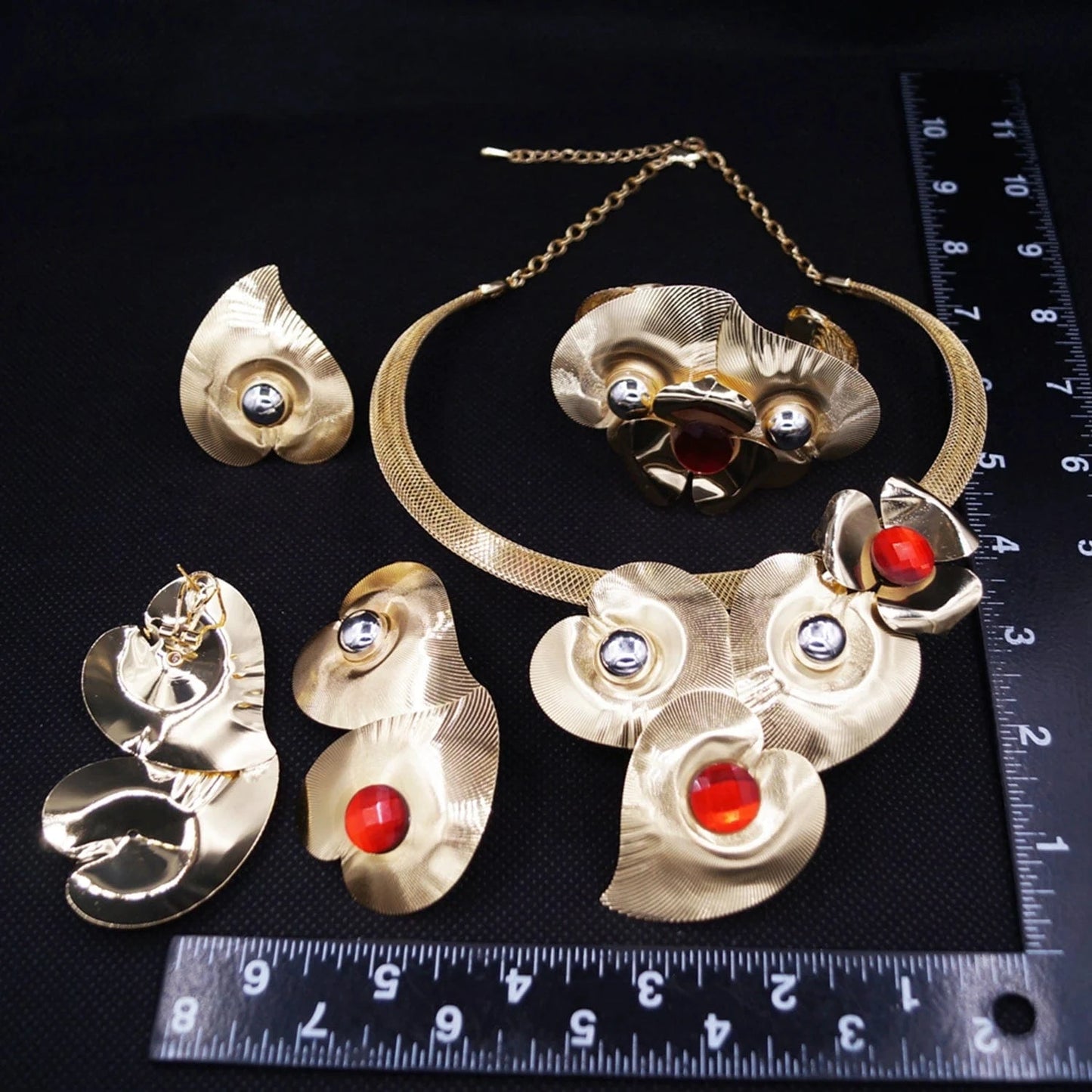 HN000630 Factory Direct Supply Jewelry Set Fashion Dubai Jewelry For Women 24 K Gold Plated Flower Design Jewels Earrings Bangle Necklace